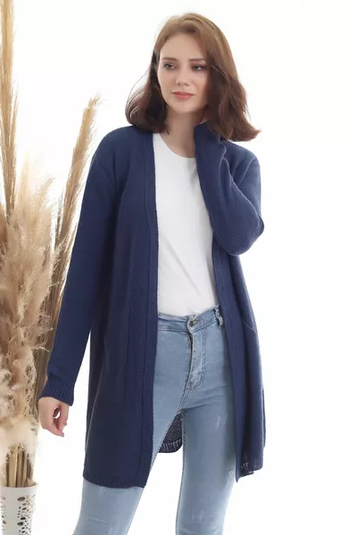 Women's Indigo Kangaroo Pocket Knitwear Cardigan