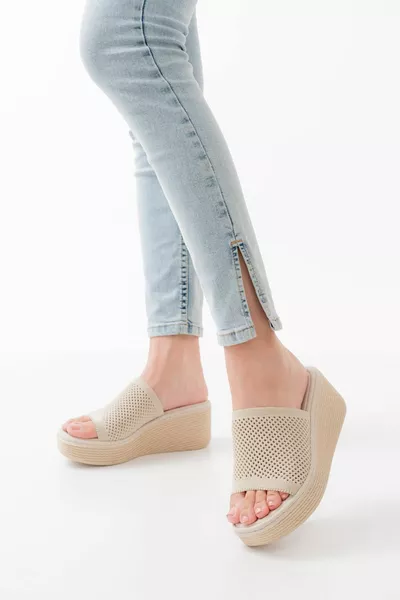  Beige Knitwear Daily Orthopedic Padding Heel Women Slippers