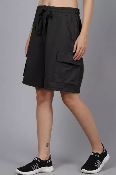 Short femme Bermuda oversize à poches multiples avec ceinture élastique et cordon de serrage (coupe confortable)