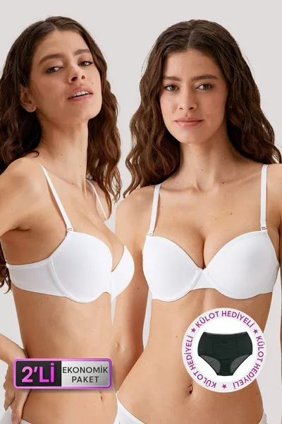 Икономичен комплект от 2 части, бял  Мадрид, микрофибърен сутиен без подплънки с банели, комплект с подарък слип