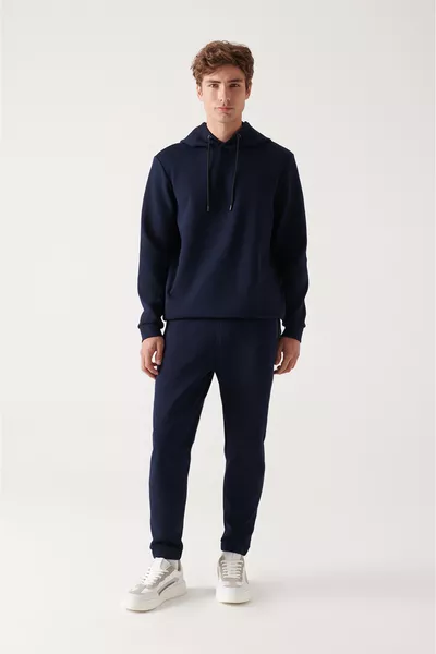 Pantaloni da tuta uomo blu scuro con vita elasticizzata e coulisse, Bi-Stretch, vestibilità regular 