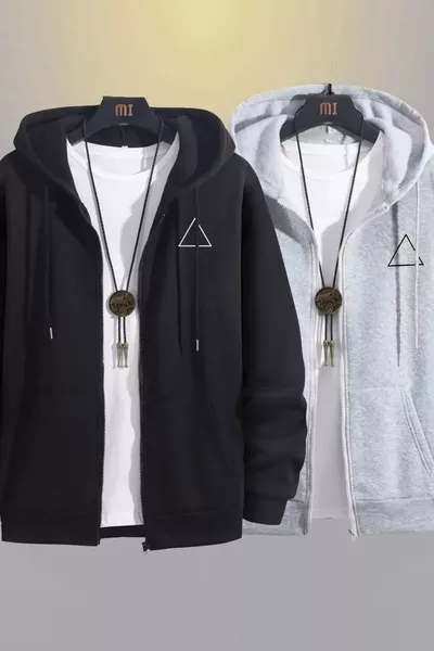 Printed Hooded Zip-Up Oversized Seasonal Sweatshirt