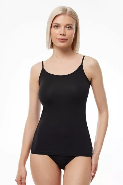 Canottiera Donna Nera in Modal con Spalline Regolabili 