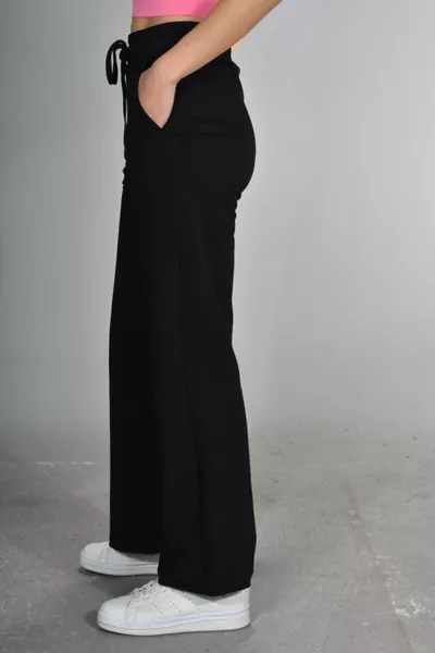 Pantalon de survêtement femme noir à jambes larges en double maille