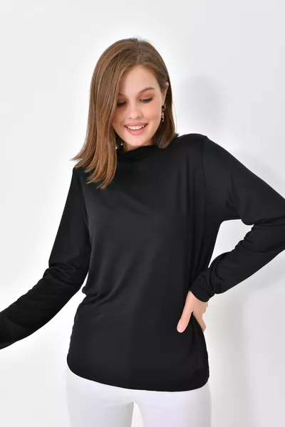 Черна блуза с дълги ръкави, туника, дамска блуза тип бодито, дамска черна блуза