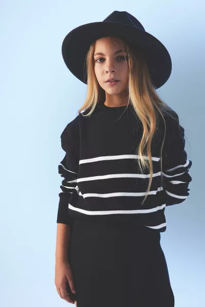 Girls' Striped Crew Neck Knit Sweater au