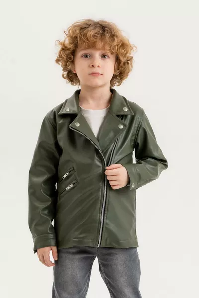 Boys' Leather Jacket with Zipper