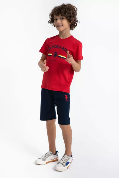U.S. Polo Assn Red and Navy Blue Boys' Polo Collar Bermuda Set