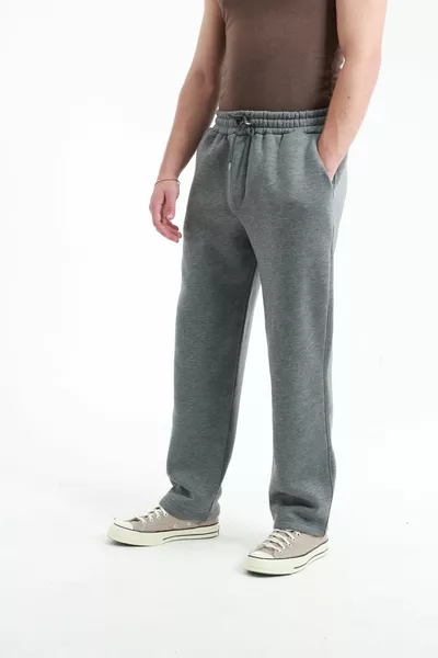 بنطال رياضي بثلاث خيوط، أرجل واسعة، فضفاض، شتوي، من القطن، داخله مبطن بالفلانيل
