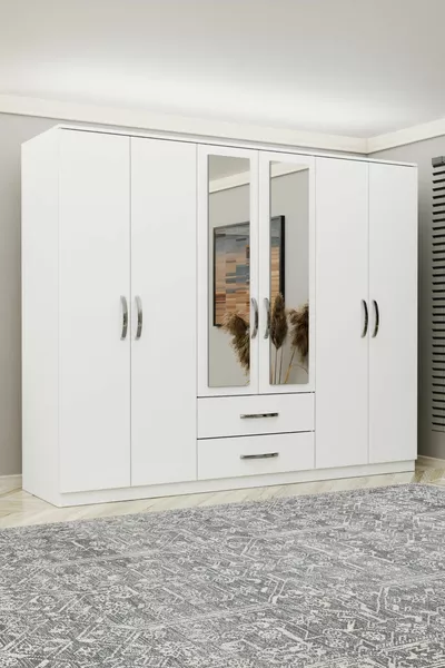 Guardaroba di lusso con 6 porte, 2 cassetti e specchio