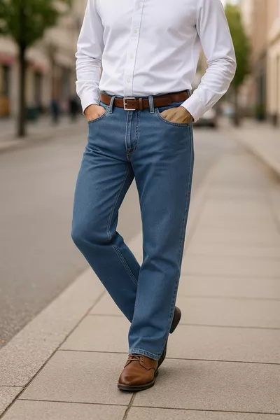 جينز ماركوس هنتر عالي الجودة بقصة مستقيمة وخصر مرتفع وقماش مرن مريح أزرق 