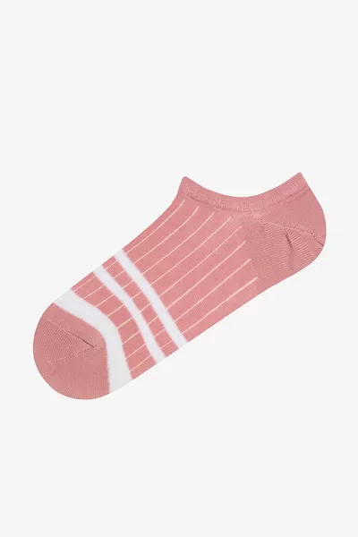 Ribbed Line Pink Gray White 3-Pack Sneaker Socks