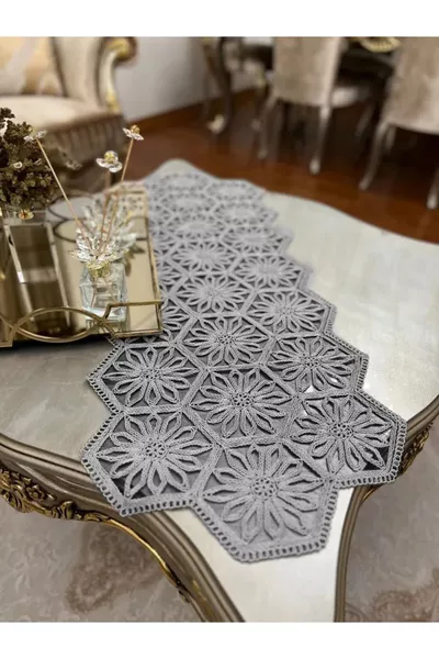 Einzelner Tischläufer mit französischen Spitzen, Tischläufer für den Tisch, Tischdeckenläufer - Grau