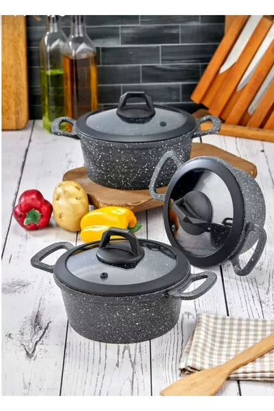 Cast Granite 6-Piece Pot Set with Silicone Lids – Durable and Non-Stick  CM