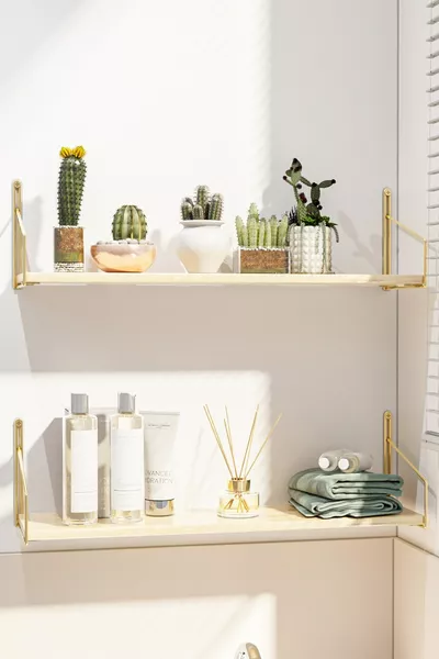 Küchenregal Wandregal Glänzende Goldbeschichtung Massivholzregal 2er-Set Luxuriöses Dekoratives Regal für Bad und Flur