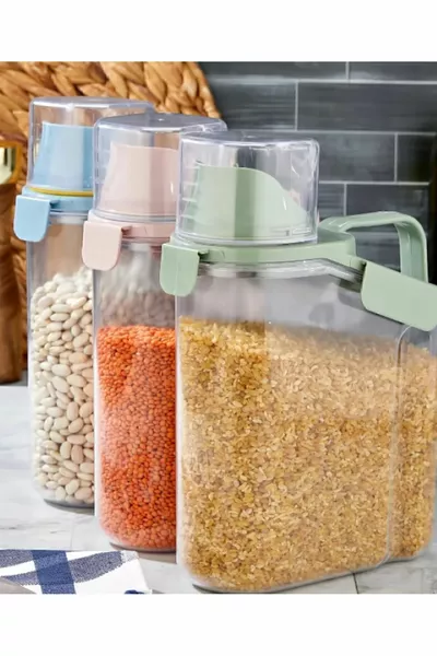 Behälter mit Deckel zur luftdichten Aufbewahrung von Hülsenfrüchten, Flüssignahrung, Waschmittel und ähnlichen Produkten, 1,1 Liter