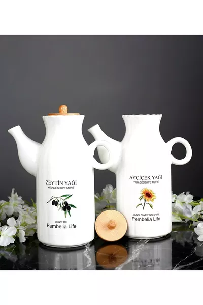 2 Stück Porzellan Öl- & Essigspender ml mit Etikett (2-teiliges Ölset)