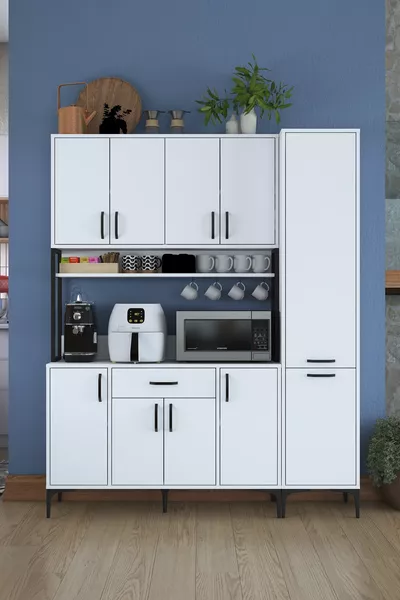 Rani  Armadio Multiuso  Ante 1 Cassetto Cucina Dispensa Bianca