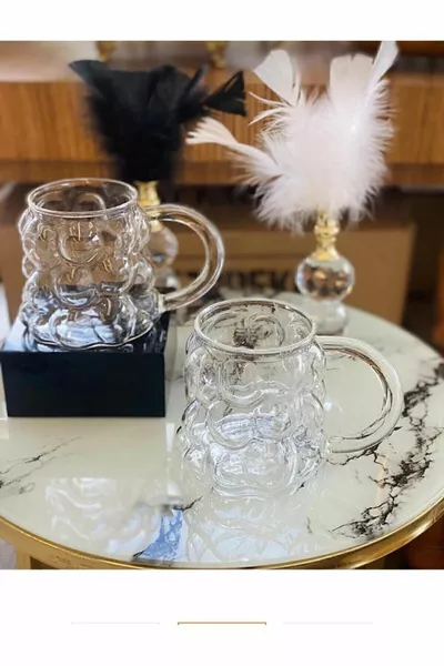 Set of 2 Grapes Embossed Borosilicate Glass Mugs with Handles GRAPE MUG