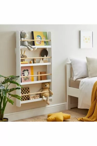 Montessori children's room preschool kindergarten activity room wall shelf, Montessori wall bookshelf