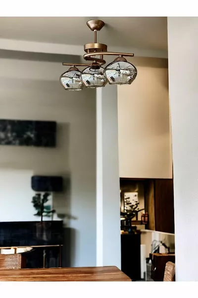 ثريا إضاءة منزلية باللون البني المعدني مع زجاج دخاني، ثلاثية بويراز