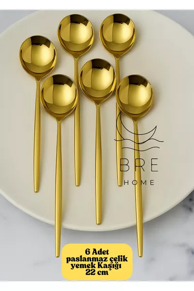 6 броя лъжици за хранене от неръждаема стомана с титаниево покритие в златист цвят