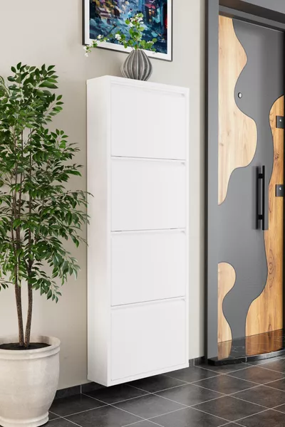 4-Door Metal Shoe Cabinet White