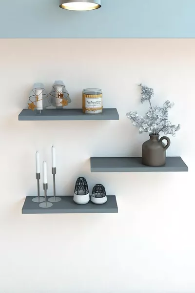 Тройна летяща рафт Модерен стенен рафт Скандинавски скрит рафт Декоративен рафт за книги и фигурки Антрацит  см