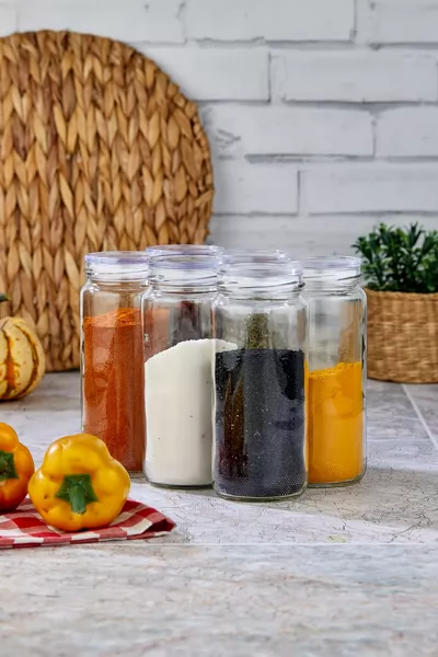 Set di 6 Barattoli di Vetro Grande per Conservazione Spezie Super Set  ml (con Etichetta in Omaggio)