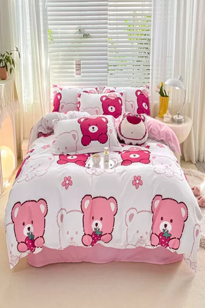 Простыня на резинке из натурального здорового хлопка с мишками Bear Panda, комплект детского постельного белья на одно спальное место