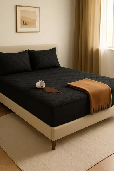 Adelya Черна капитонирана водоустойчива подложка за матрак ( размера)