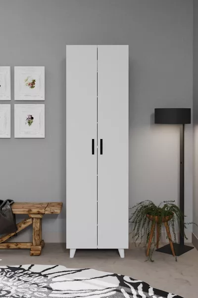 8-Shelf 2-Door -Pair Shoe Cabinet Bathroom Cabinet Multipurpose Cabinet White