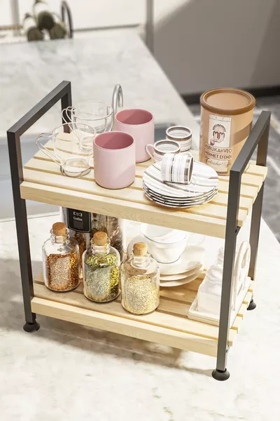 Multi-Purpose Adjustable Kitchen Shelf Wooden Shelf Organizer Kitchen Cabinet Countertop Storage Cabinet