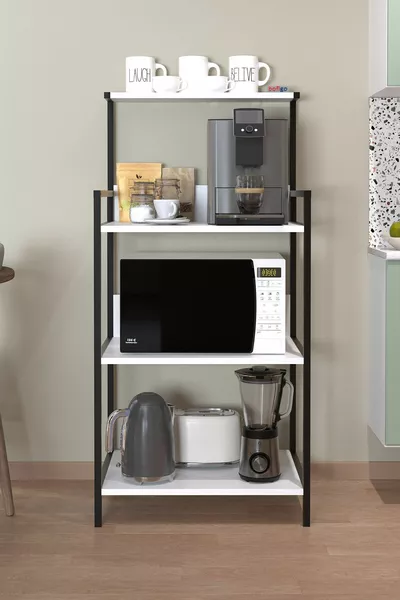 Кухненски стелаж за еспресо машина, кът за кафе, кухненска полица, Индонезия, бял