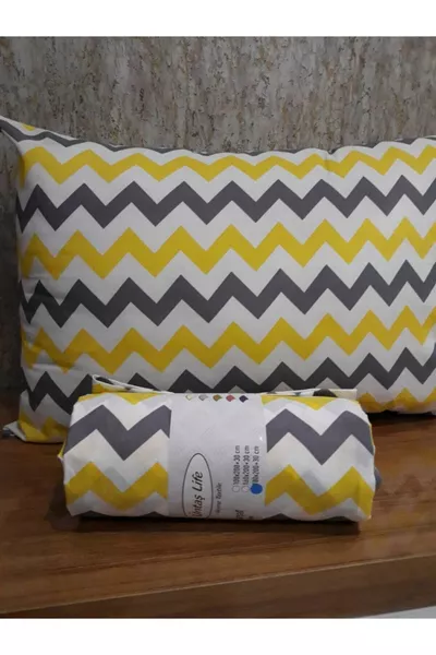 Life Battal Двуспален Ластичен Чаршаф + 2 Броя Калъфки за Възглавници Жълтосиво 