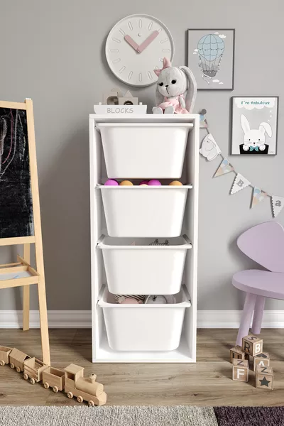% MDF - Large Mono 4 Toy Cabinet with 4 Large Baskets