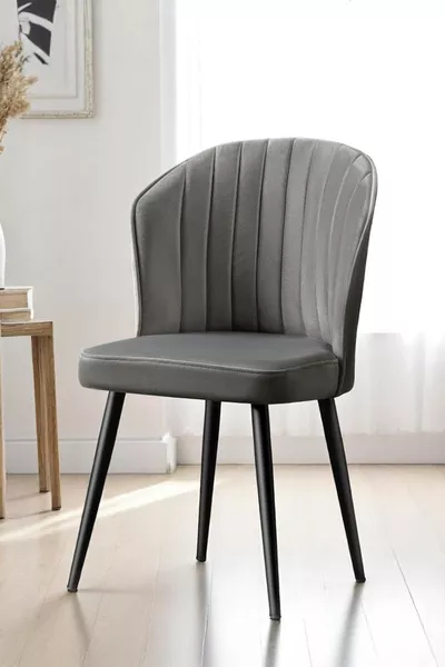 Sedia Rubi - Tessuto Grigio Babyface - Gambe in Metallo Nero - Sedia da Cucina - Sedia da Salotto