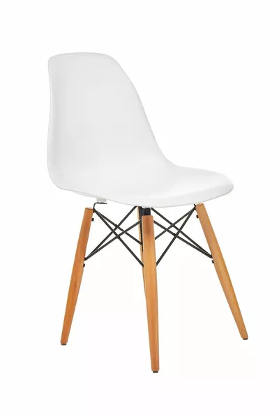 White Eames Chair with Natural Wood Legs | 2 Pieces