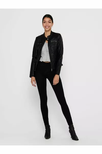  جاكيت جلد نسائي أسود