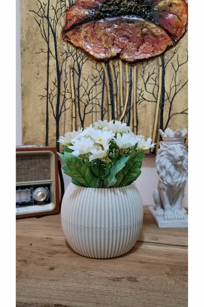 Изкуствена маргаритка в среден размер в саксия, реалистичен вид, изкуствено цвете за баня, маса, балкон, декорация,  см