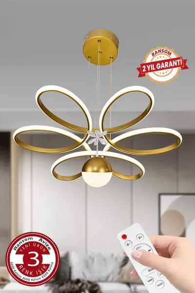 3-Color Multi-Butterfly Remote-Controlled Daisy Living Room LED Chandelier Matte Gold LED Chandelier