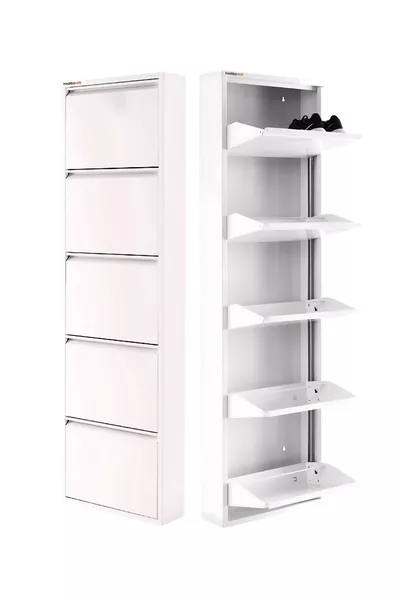 Locked 5-Tier Metal Shoe Rack - White