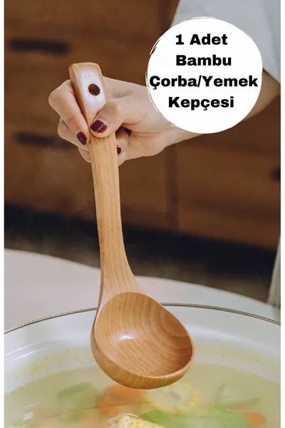1 брой естествена бамбукова дървена черпак за супа cm