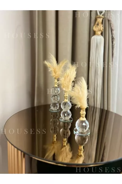 Set of 3 Gold Furry Crystal Ball Pen Holders Decorative Figurines