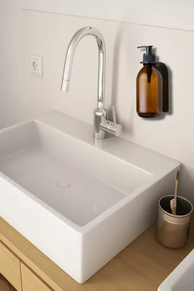 Dispenser per sapone liquido in vetro ambrato marrone da  ml con supporto a parete, bottiglia di vetro