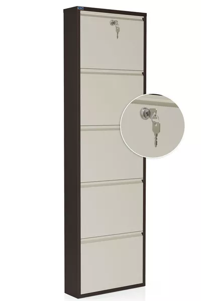 Gesperrtes 5-teiliges Metall-Schuhregal - Braun/Creme