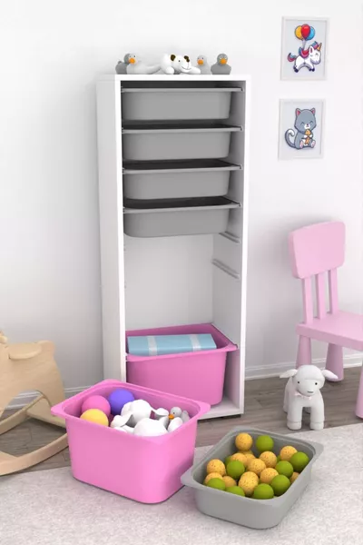 7-Shelf Cabinet Toy Cabinet Multi-Purpose Kitchen Bathroom Pantry Cabinet Pink Gray
