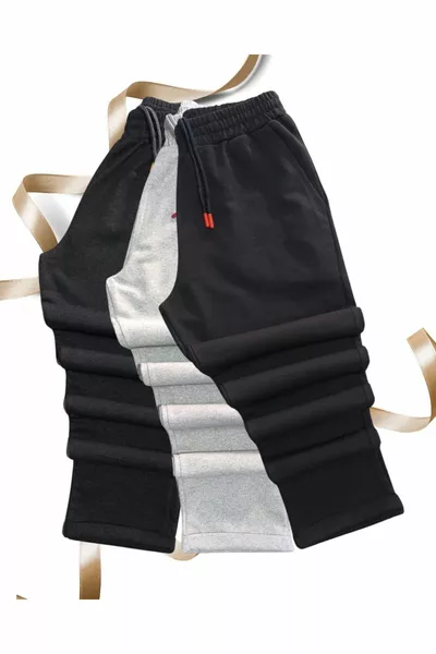 بنطلون رياضي بثلاثة قطع بقصة أرجل مزدوجة وجيوب جانبية وقصة مريحة لموسم معين