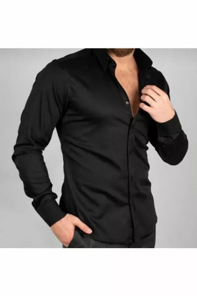 Рубашка Slim Fit черного цвета из дакрона, легко гладится