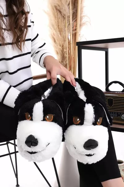 Hundefigur Plüsch Weich Rutschfest Und Geräuschfrei Sockel Schwarz Und Weiß Winter Home Pontofu